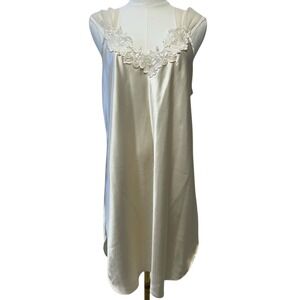 Vintage Ivory Satin Slip Dress Lace Trim Bridal Honeymoon Lingerie Large